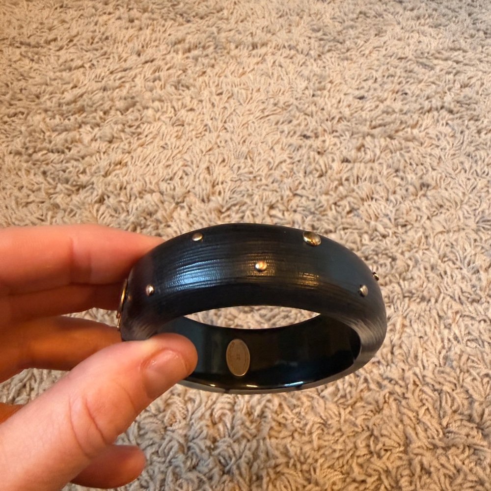 Alexis Bittar Black Bangle Hinge Bracelet with Gold Accents